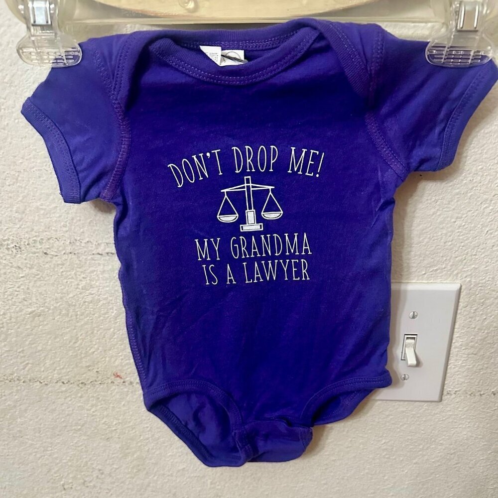 Grandma's Lawyer Funny Baby Bodysuit Purple 6 Months 100% Cotton  NWOT - Picture 2 of 3